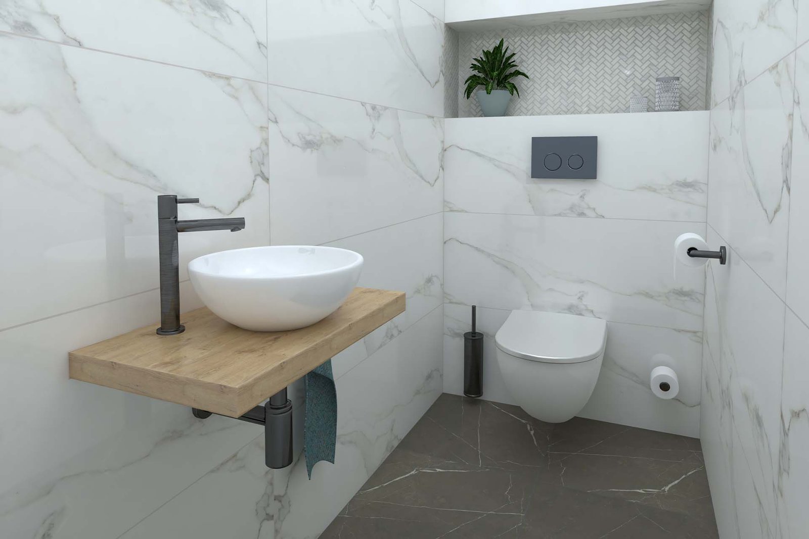 Toilet met marmeren tegels gerenoveerd in Delft